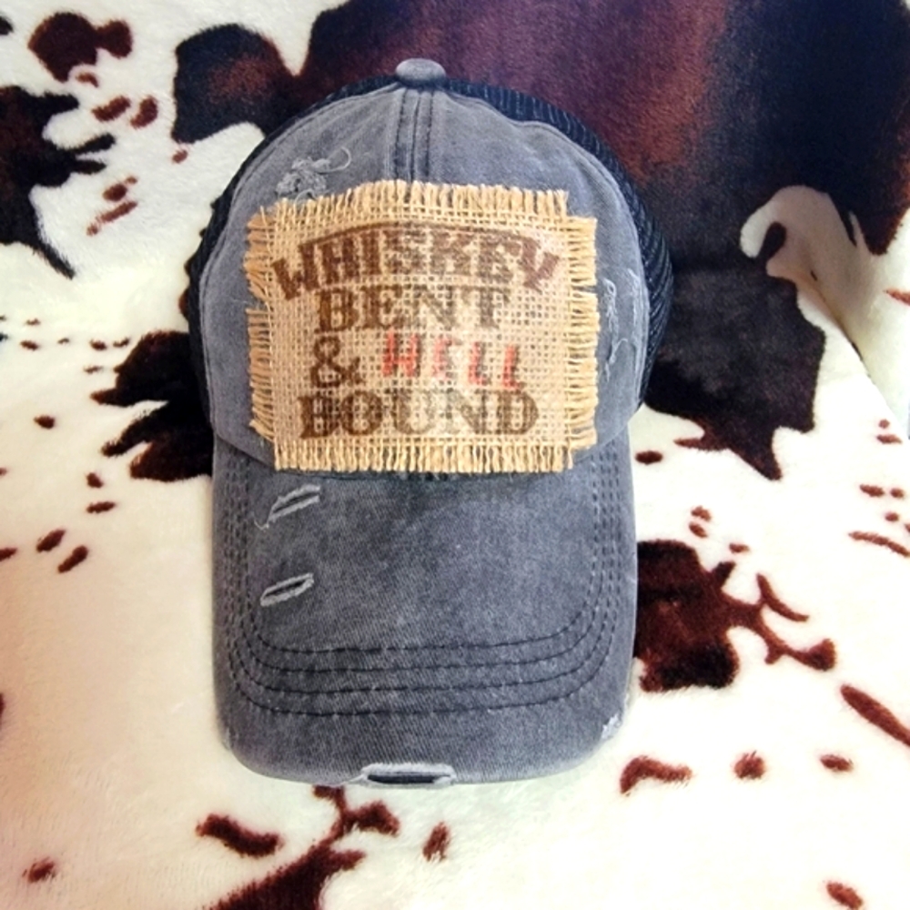 Whiskey Bent Black Criss Cross Ponytail Hat